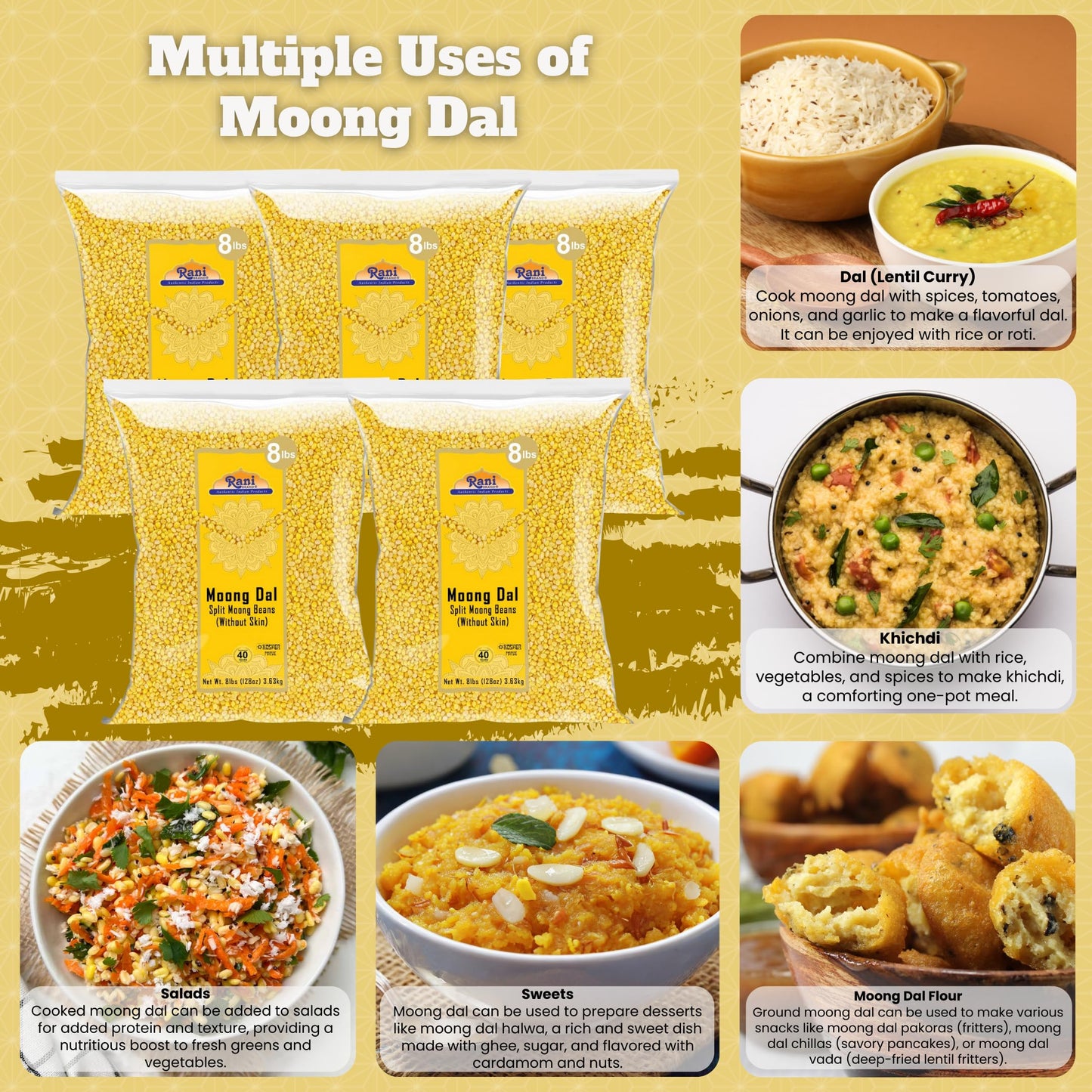 Rani Moong Whole (Ideal for cooking & sprouting, Whole Mung Beans with skin) Lentils Indian 64oz (4lbs) 1.81kg Bulk ~ All Natural | Gluten Friendly | Non-GMO | Kosher | Vegan | Indian Origin