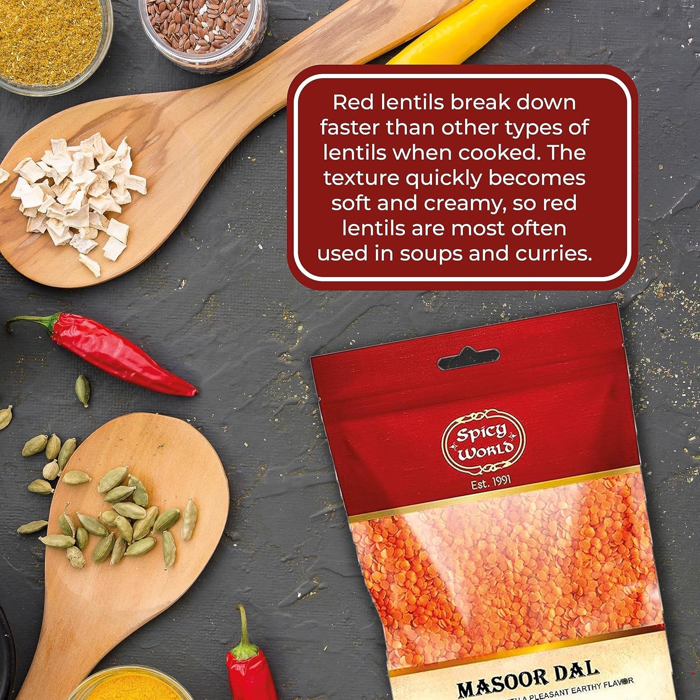 Masoor Dal 4 Pound Bag - Split Red Lentils Dry - All Natural, Pure, Vegan - Resealable Bag by Spicy World