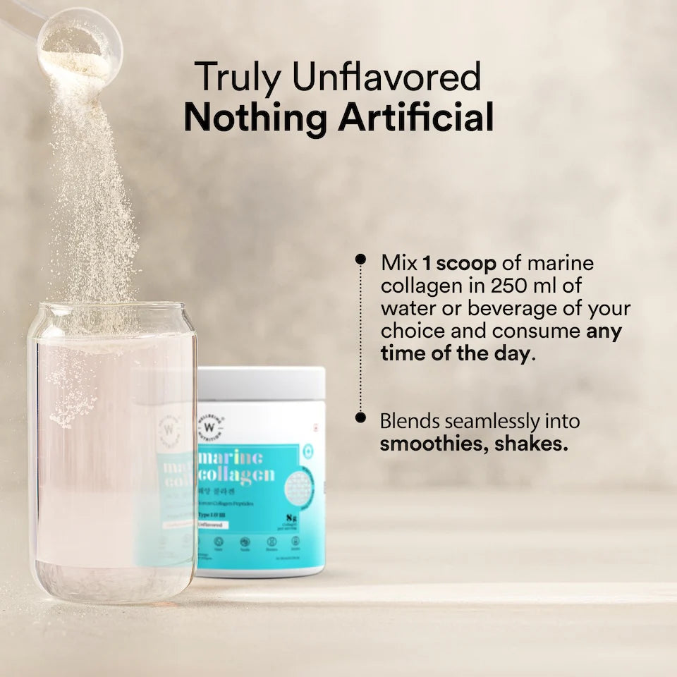 Wellbeing Nutrition Pure Korean Marine Collagen Peptides Supplement for Skin, Hair, Nails. Bone & Joint | Clinically Proven | High Absorption 8 gms Collagen | Unflavored, 200 gms