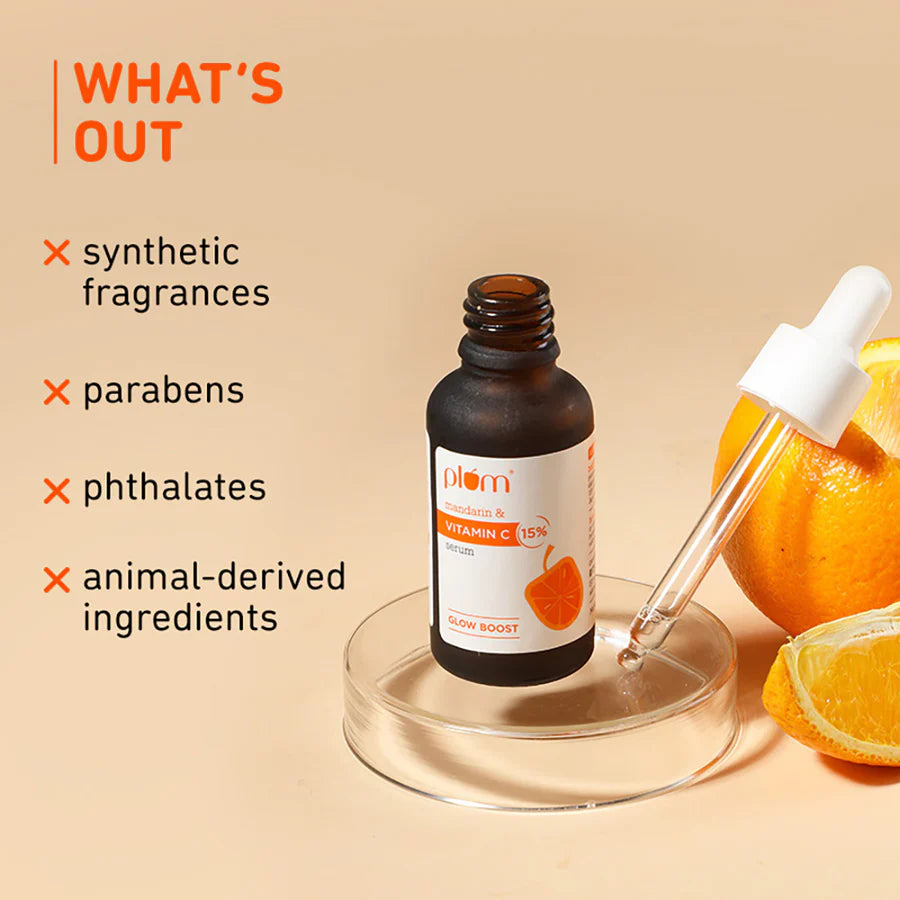 Plum 15% Vitamin C Serum for Glowing Skin | for Oily, Dry & Combination Skin | Reduce Pigmentation & Dark Spot |with Mandarin | Non-Irritating, Hydrating & Soothing | Face Serum for Men & Women | 10ml