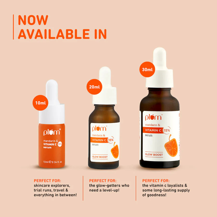Plum 15% Vitamin C Serum for Glowing Skin | for Oily, Dry & Combination Skin | Reduce Pigmentation & Dark Spot |with Mandarin | Non-Irritating, Hydrating & Soothing | Face Serum for Men & Women | 10ml