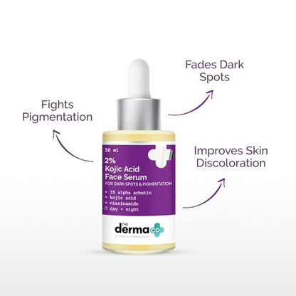 The Derma Co 2% Kojic Acid Face Serum | With 1% Alpha Arbutin & Niacinamide | Reduces Dark Spots, Pigmentation & Blemishes | For All Skin types | 10 ml