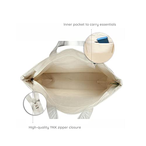 Ecoright Large Canvas Tote Bag for Women, Zipper Handbags for Women Inner Pocket for Shopping, Office & Daily Use