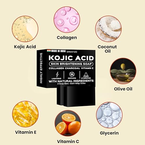 GRESTZO Orange Kojic Acid Dark Spot Remover Soap Bars with Vitamin C, Retinol, Collagen, Turmeric - Original Japanese Complex Infused with Hyaluronic Acid (2 Pack)