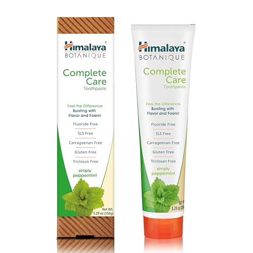 Himalaya Botanique Complete Care Toothpaste, Herbal, Mint Flavor, Fights Plaque, Freshens Breath, Fluoride Free, No Artificial Flavors, SLS Free, Cruelty Free, Foaming, 5.29 Oz, 4 Pack