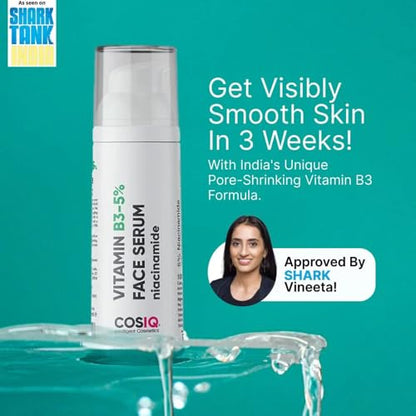Cos-IQ 5% Niacinamide Face Serum for Clear Glowing Skin, Reduces Dullness, Hydrates & Repairs Skin with Vit B3 & Hyaluronic Acid, Day & Night Serum | For Women & Men | 30ml