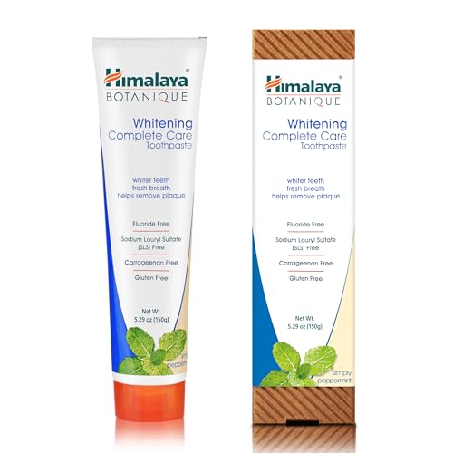 Himalaya Botanique Whitening Complete Care Toothpaste, Teeth Whitening, Fights Plaque, Fluoride Free, No Artificial Flavors, SLS Free, Cruelty Free, Foaming, Simply Mint Flavor, 5.29 Oz, 2 Pack
