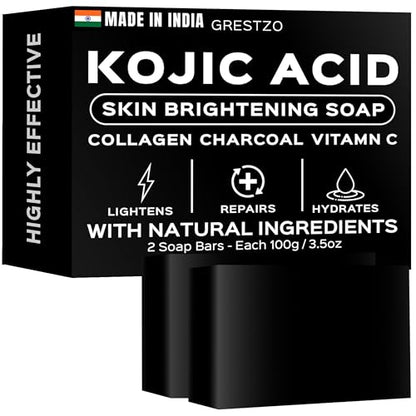 GRESTZO Orange Kojic Acid Dark Spot Remover Soap Bars with Vitamin C, Retinol, Collagen, Turmeric - Original Japanese Complex Infused with Hyaluronic Acid (2 Pack)