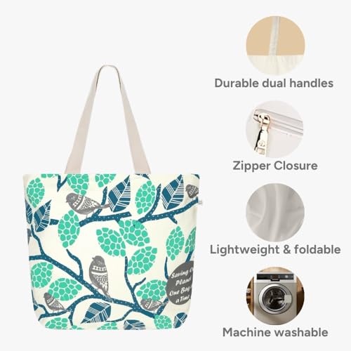 Ecoright Large Canvas Tote Bag for Women, Zipper Handbags for Women Inner Pocket for Shopping, Office & Daily Use
