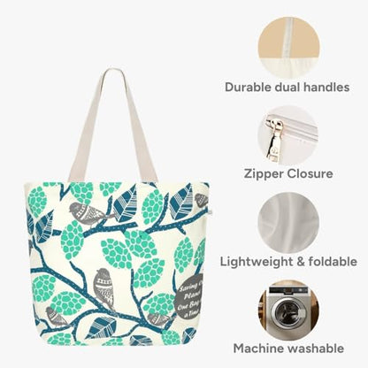 Ecoright Large Canvas Tote Bag for Women, Zipper Handbags for Women Inner Pocket for Shopping, Office & Daily Use
