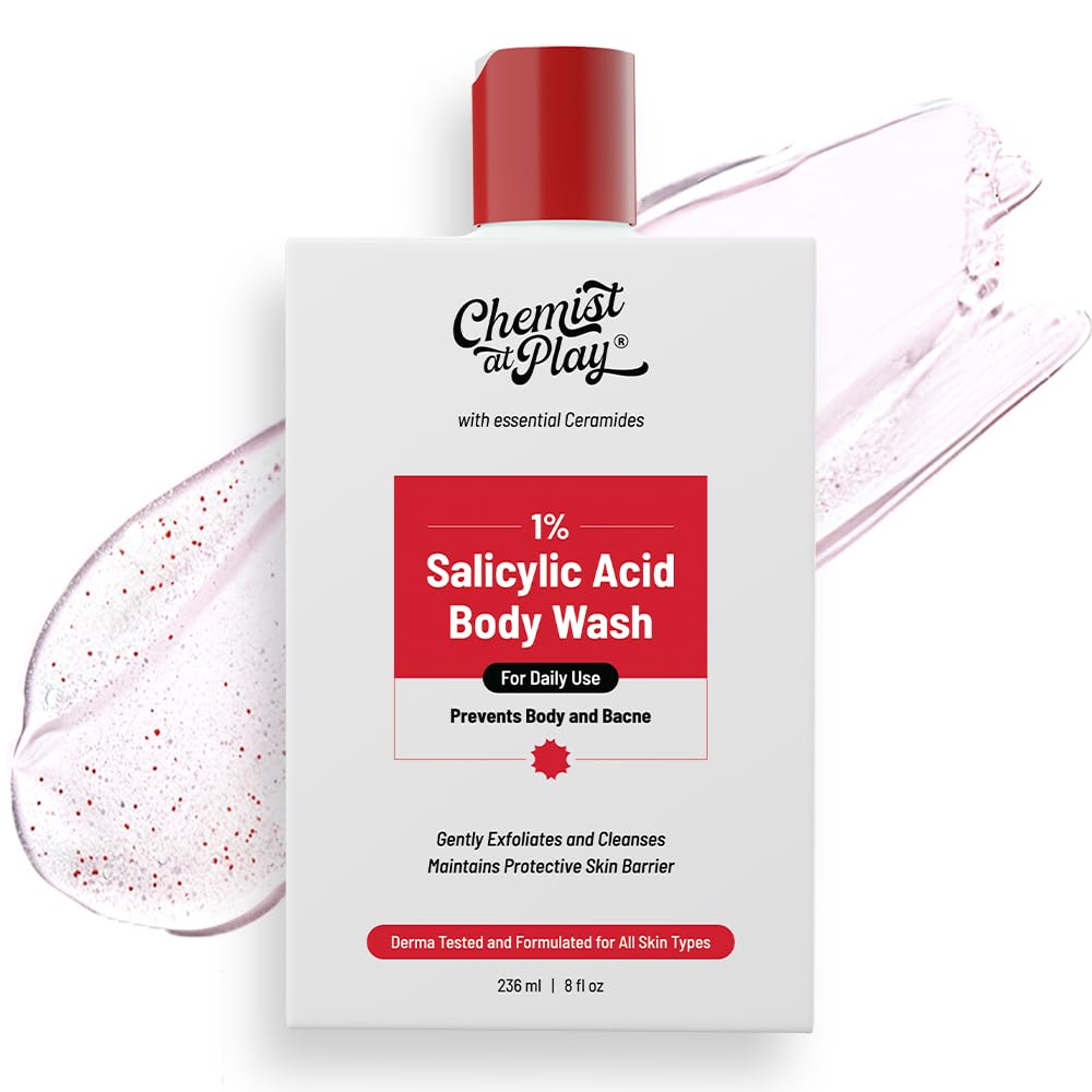 Body Wash Exfoliating For Dry Rough Bumpy Strawberry Skin With 1% Salicylic Acid 2% Lactic Acid And Ceramides For Men And Women (7.9 Ounce)