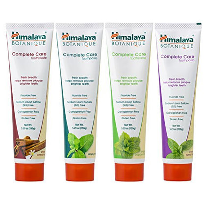 Himalaya Botanique Complete Care Toothpaste, Herbal, Mint Flavor, Fights Plaque, Freshens Breath, Fluoride Free, No Artificial Flavors, SLS Free, Cruelty Free, Foaming, 5.29 Oz, 4 Pack
