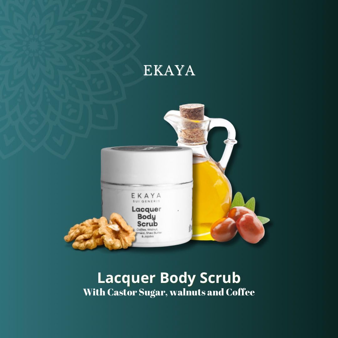 Jivada Lacquer Body Scrub with Walnut, Oatmeal & Kaolin Clay | Tan Removal, Dead & Dull Bumpy Skin| Brightened Smooth Skin | All Skin Types | Women & Men | Sulphate & Paraben Free |100g