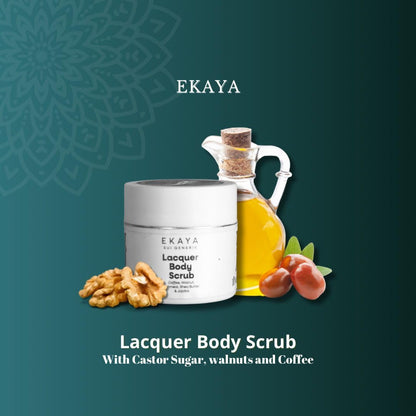Jivada Lacquer Body Scrub with Walnut, Oatmeal & Kaolin Clay | Tan Removal, Dead & Dull Bumpy Skin| Brightened Smooth Skin | All Skin Types | Women & Men | Sulphate & Paraben Free |100g