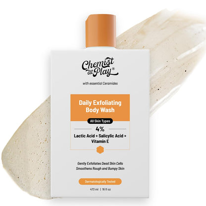 Body Wash Exfoliating For Dry Rough Bumpy Strawberry Skin With 1% Salicylic Acid 2% Lactic Acid And Ceramides For Men And Women (7.9 Ounce)