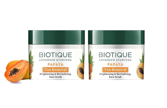Biotique Papaya Tan Removal Brightening & Revitalizing Face Scrub | Gentle Exfoliation | Smooth and Clear Complexation | 100% Botanical Extracts| Suitable for All Skin Types | 75g