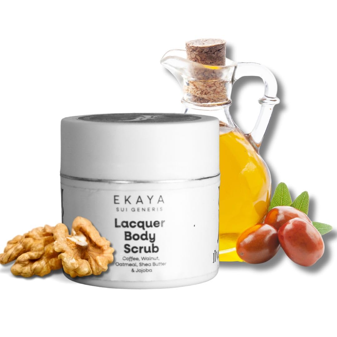 Jivada Lacquer Body Scrub with Walnut, Oatmeal & Kaolin Clay | Tan Removal, Dead & Dull Bumpy Skin| Brightened Smooth Skin | All Skin Types | Women & Men | Sulphate & Paraben Free |100g