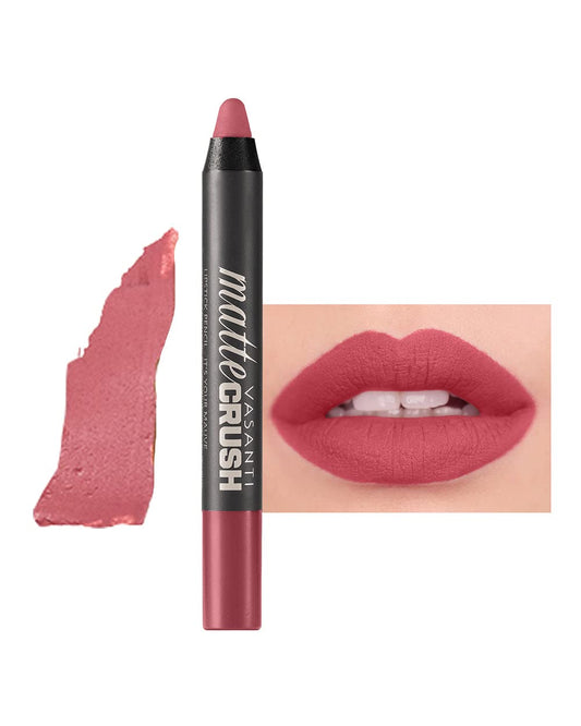 VASANTI Matte Crush Lipstick Pencil – Rosy Pout Medium Pink Brown – Soft, Velvety Matte Finish, Waterproof, Smooth Application – Natural, Vegan, Paraben-Free Lip Color