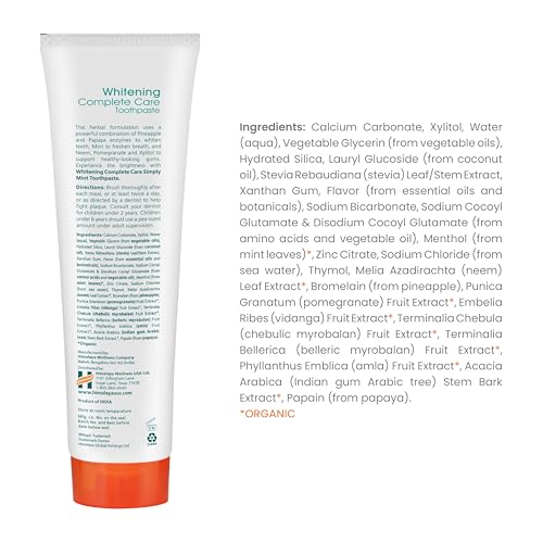 Himalaya Botanique Whitening Complete Care Toothpaste, Teeth Whitening, Fights Plaque, Fluoride Free, No Artificial Flavors, SLS Free, Cruelty Free, Foaming, Simply Mint Flavor, 5.29 Oz, 2 Pack