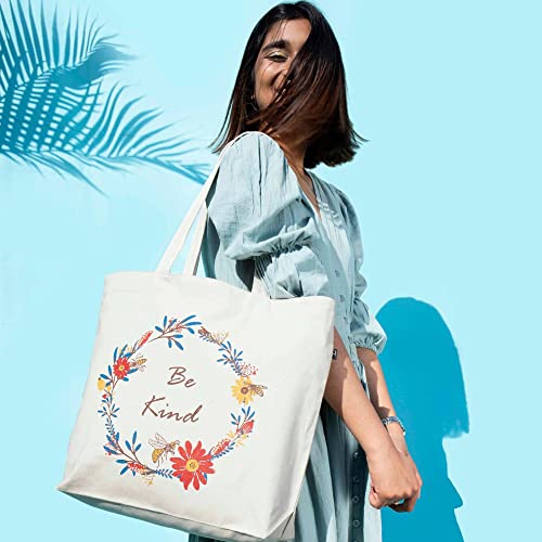 Ecoright Large Canvas Tote Bag for Women, Zipper Handbags for Women Inner Pocket for Shopping, Office & Daily Use