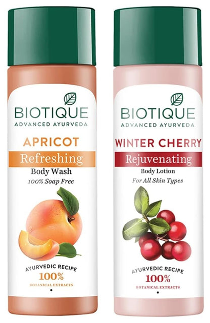 Biotique Bio Apricot Refreshing Body Wash, 190ml And Biotique Bio Honey Gel Refreshing Foaming Face Cleanser, 120ml