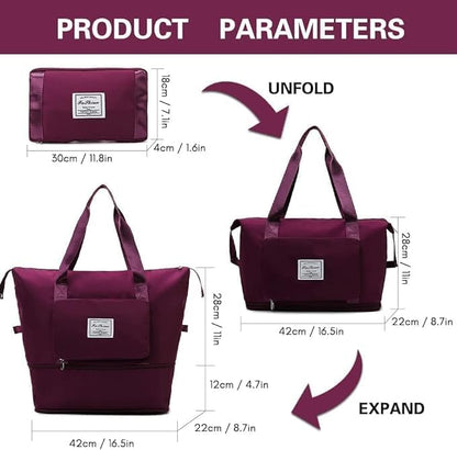 Wazdorf 41 Liter Expandable Travel Bags for Women, Duffle Bags for Women Luggage, Foldable Vanity Traveling Bag, Waterproof Hand Bag for Ladies Personal Items
