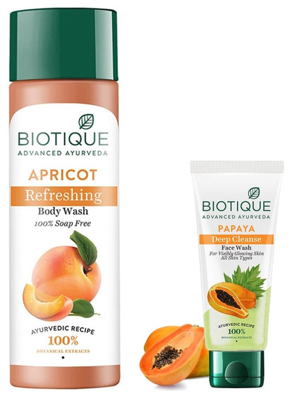 Biotique Bio Apricot Refreshing Body Wash, 190ml And Biotique Bio Honey Gel Refreshing Foaming Face Cleanser, 120ml