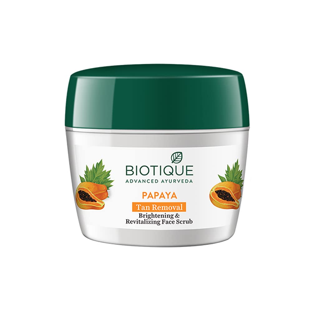 Biotique Papaya Tan Removal Brightening & Revitalizing Face Scrub | Gentle Exfoliation | Smooth and Clear Complexation | 100% Botanical Extracts| Suitable for All Skin Types | 75g
