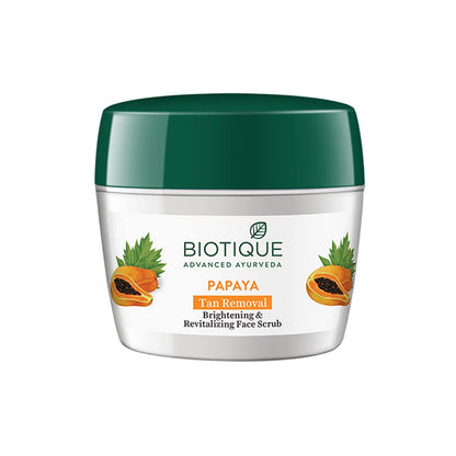 Biotique Papaya Tan Removal Brightening & Revitalizing Face Scrub | Gentle Exfoliation | Smooth and Clear Complexation | 100% Botanical Extracts| Suitable for All Skin Types | 75g