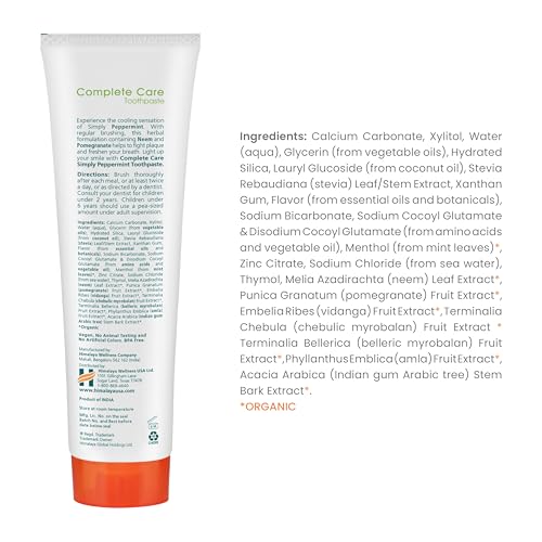 Himalaya Botanique Complete Care Toothpaste, Herbal, Mint Flavor, Fights Plaque, Freshens Breath, Fluoride Free, No Artificial Flavors, SLS Free, Cruelty Free, Foaming, 5.29 Oz, 4 Pack
