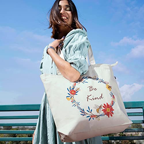 Ecoright Large Canvas Tote Bag for Women, Zipper Handbags for Women Inner Pocket for Shopping, Office & Daily Use