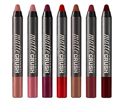 VASANTI Matte Crush Lipstick Pencil – Rosy Pout Medium Pink Brown – Soft, Velvety Matte Finish, Waterproof, Smooth Application – Natural, Vegan, Paraben-Free Lip Color
