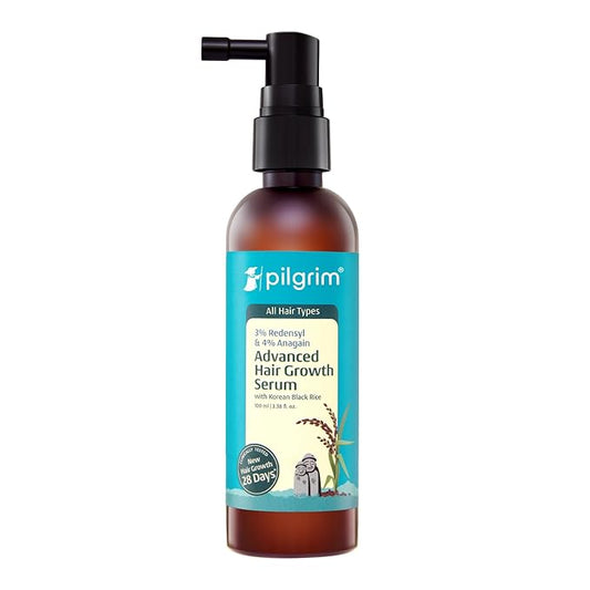 Pilgrim Redensyl 3% + Anagain 4% Advanced Hair Growth Serum (100ml) with Korean Black Rice, Controls Hair Fall, Stimulates Hair Growth, Increase Hair Density | HairGrowth Serum for Men & Women