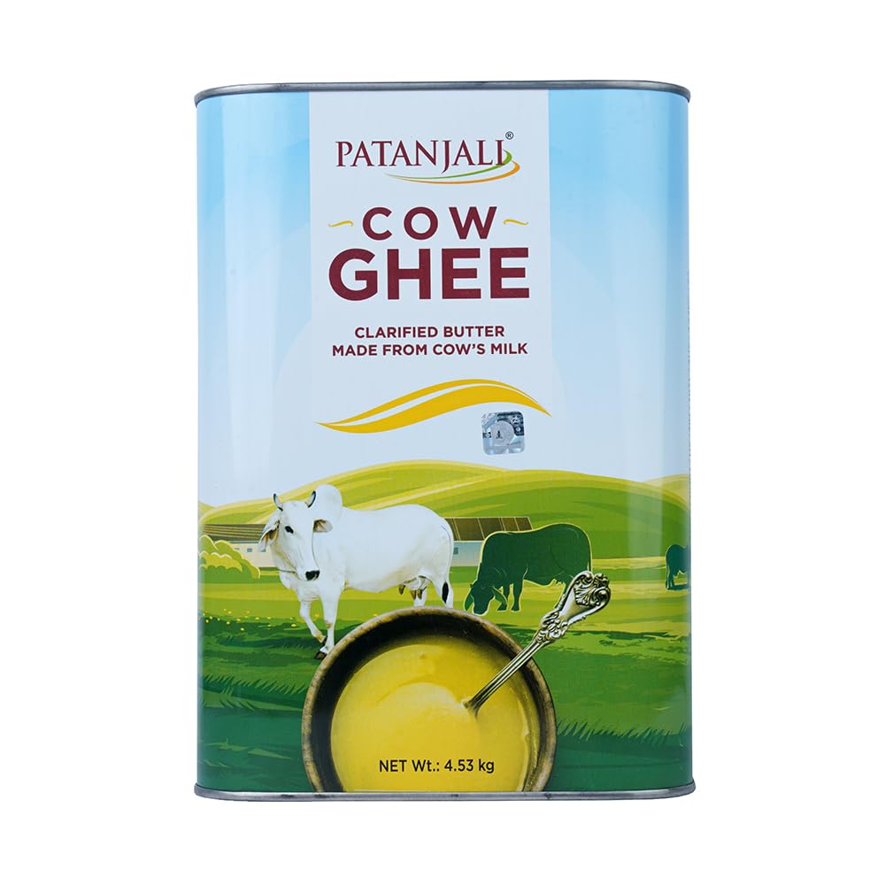 Patanjali Grass Fed Cow Ghee 1Lt- Energy Infused, Low in Lactose, Low in Casein, Non-GMO, Vegetarian, Gluten free, Keto and Paleo friendly.