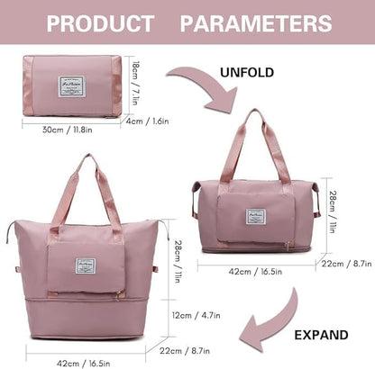 Wazdorf 41 Liter Expandable Travel Bags for Women, Duffle Bags for Women Luggage, Foldable Vanity Traveling Bag, Waterproof Hand Bag for Ladies Personal Items