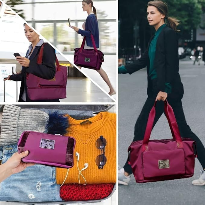 Wazdorf 41 Liter Expandable Travel Bags for Women, Duffle Bags for Women Luggage, Foldable Vanity Traveling Bag, Waterproof Hand Bag for Ladies Personal Items