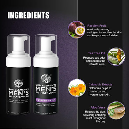Skin Elements Intimate Wash for Men with Passion Fruit (4.05 Fl Oz) | pH Balanced Foaming Intimate Wash | Prevents Itching, Irritation & Bad Odor |
