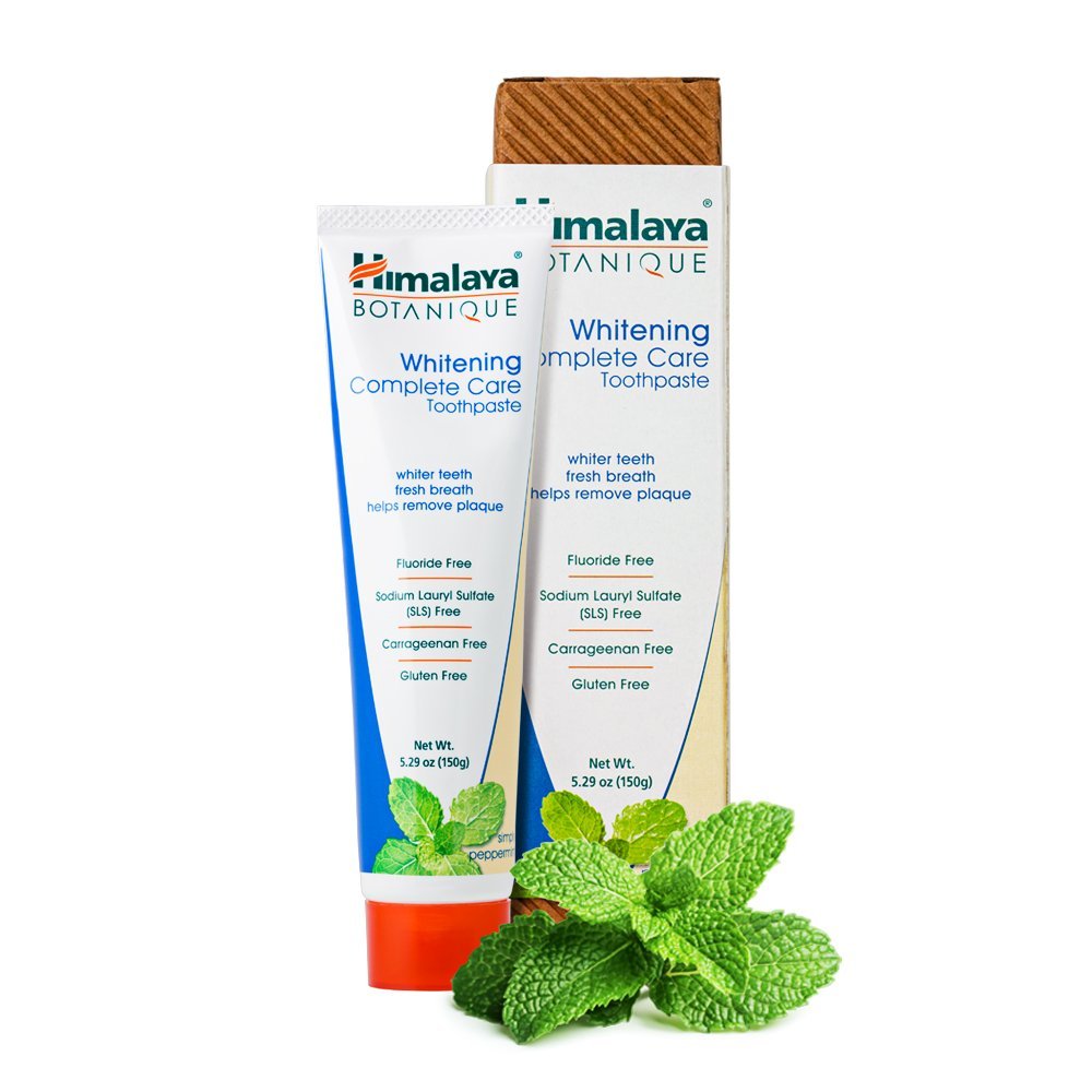 Himalaya Botanique Whitening Complete Care Toothpaste, Teeth Whitening, Fights Plaque, Fluoride Free, No Artificial Flavors, SLS Free, Cruelty Free, Foaming, Simply Mint Flavor, 5.29 Oz, 2 Pack