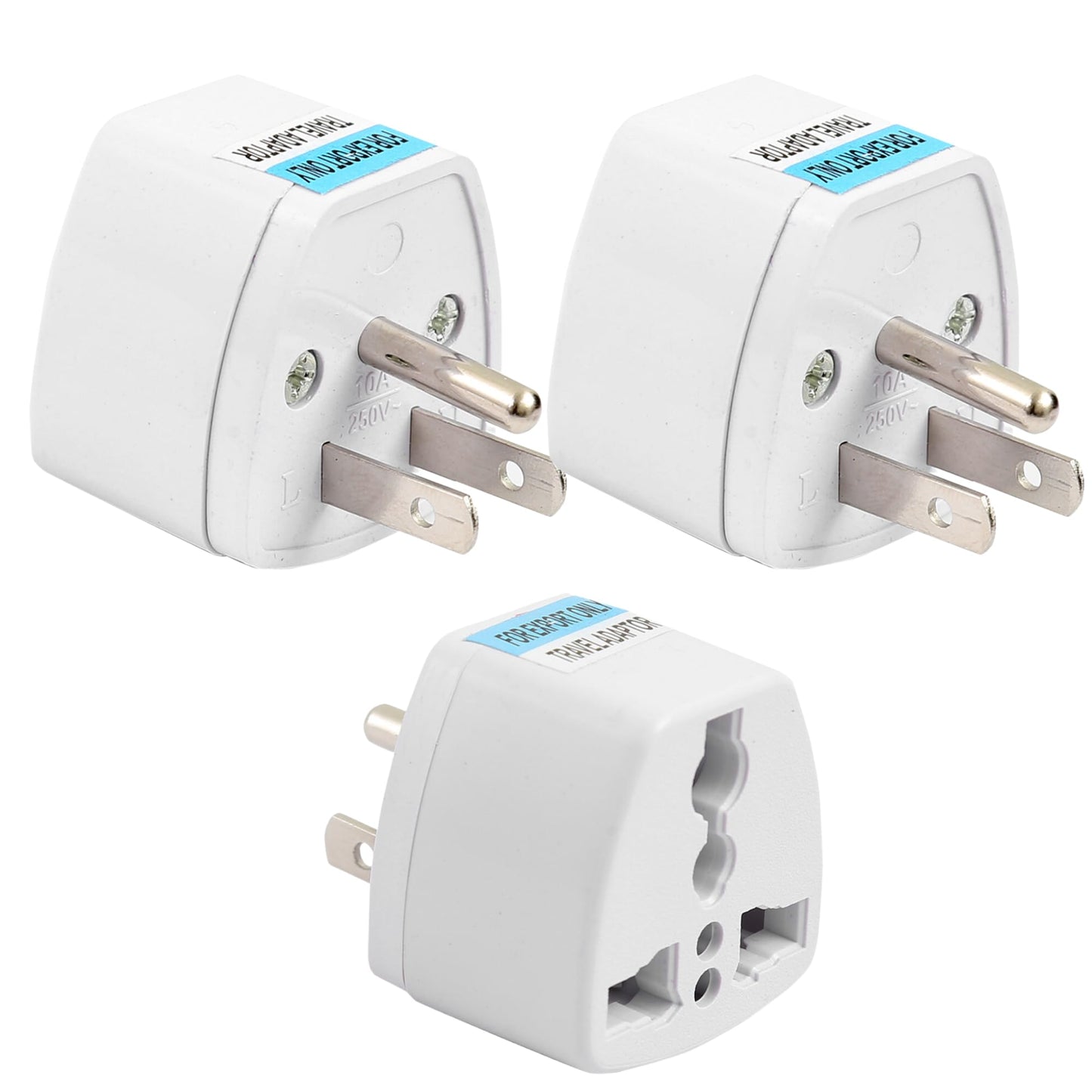 Hi-PLASST (3pcs) Type-A US Converter Plug // India to USA Universal Travel Adapter for USA, Canada, Mexico, Brazil, Philippines, Cuba, Thailand, Taiwan, Japan, Panama, etc