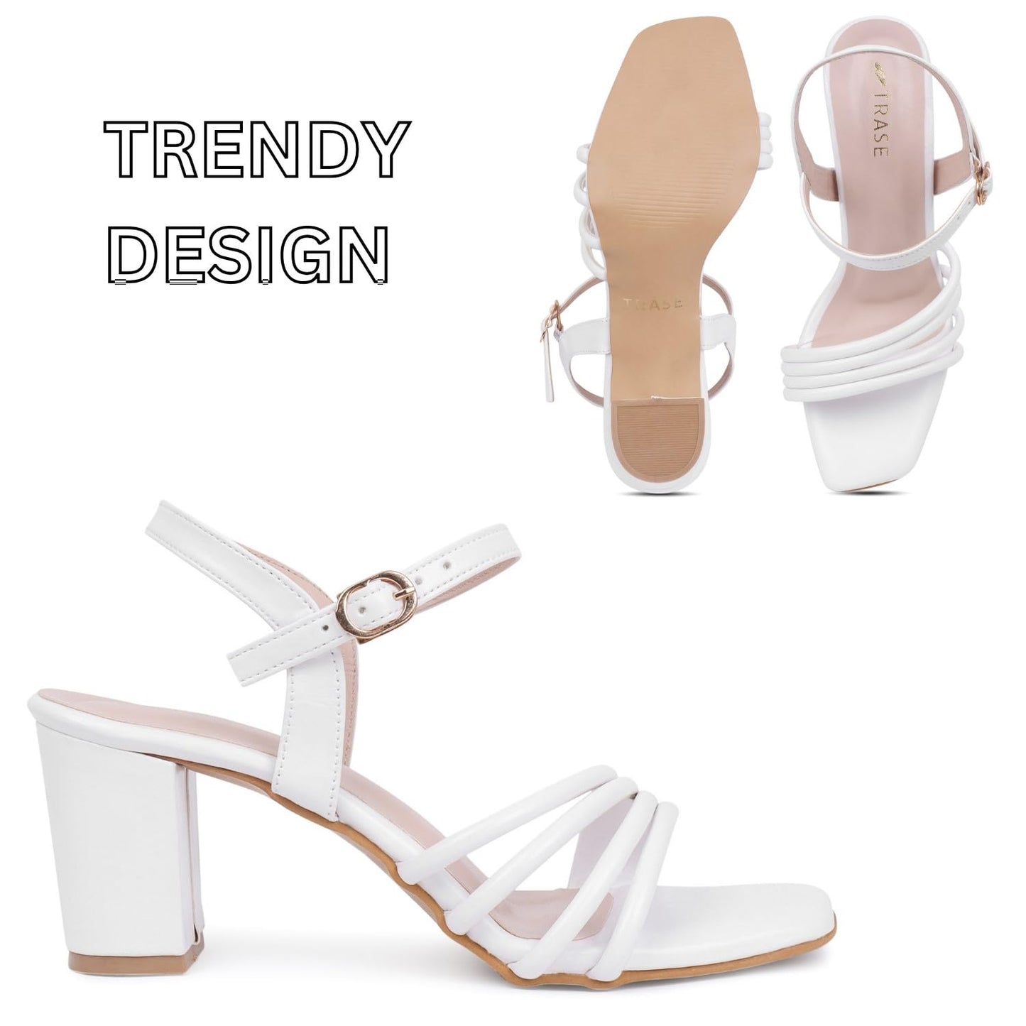 TRASE Women's Ankle Strap Block Heels Sandals| Fashionable Sandals for Women & Girls | Light weight, Soft Footbed, Comfortable & Stylish - (47066)