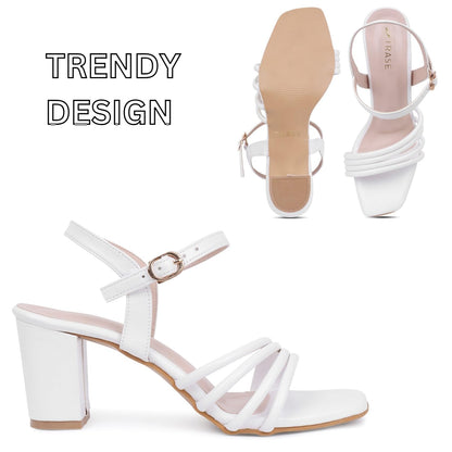 TRASE Women's Ankle Strap Block Heels Sandals| Fashionable Sandals for Women & Girls | Light weight, Soft Footbed, Comfortable & Stylish - (47066)