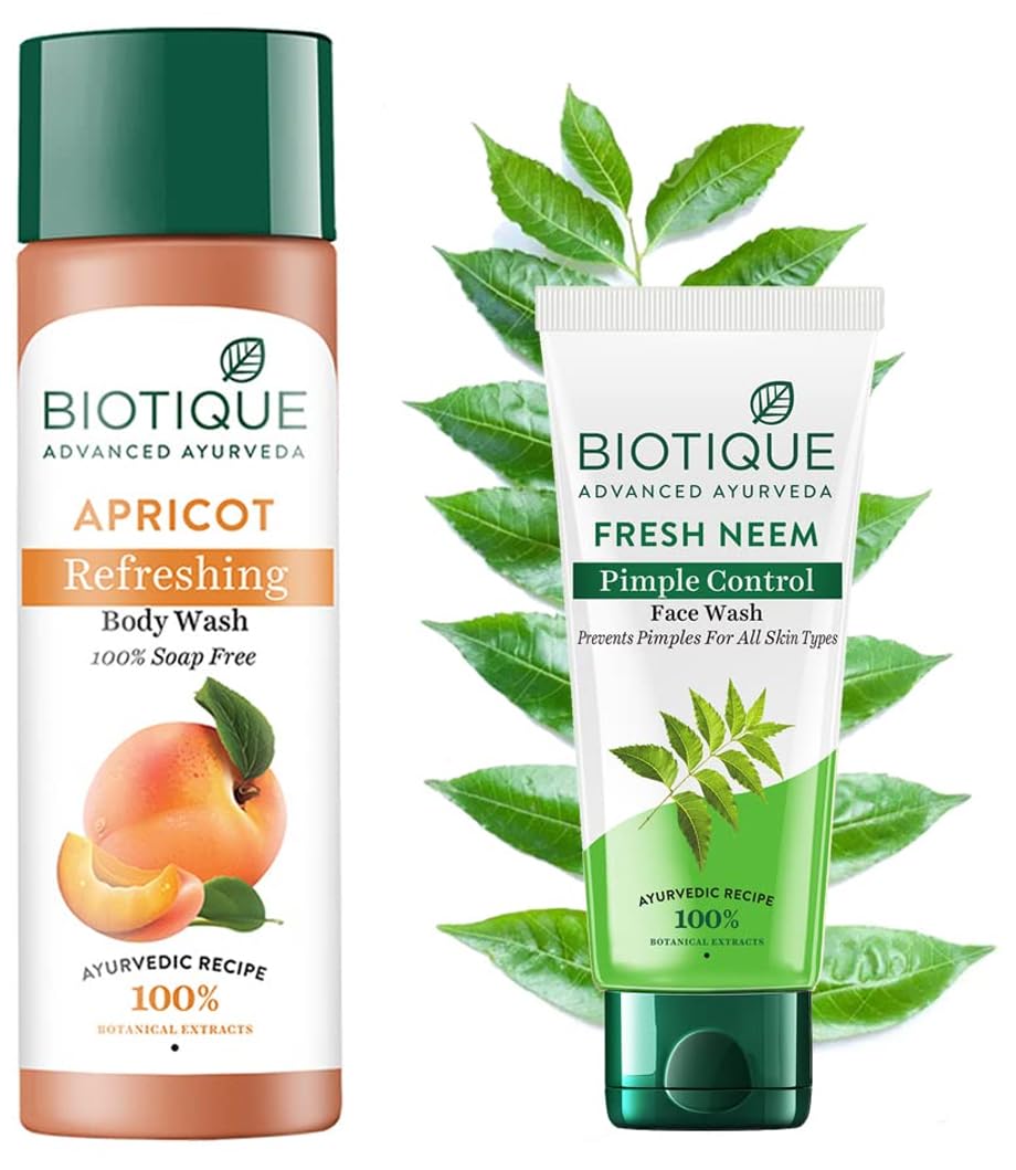 Biotique Bio Apricot Refreshing Body Wash, 190ml And Biotique Bio Honey Gel Refreshing Foaming Face Cleanser, 120ml