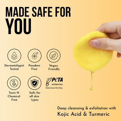 WILDGLOW Turmeric & Kojic Acid Face Cleansing Pads for Dark Spots, Skin Brightening & Acne Prevention | Vitamin C, Retinol & Chamomile Hydrolat | For Women & Men | All Skin Type | 40 Pieces Pack of 1