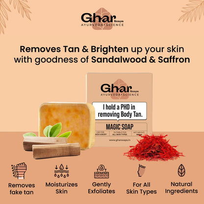 Ghar Soaps Sandalwood & Saffron Magic Soaps For Bath (300 Gms Pack Of 3) | Paraben Free | Chandan & Kesar Bath Soap | Handmade Soaps For Glowing | Skin Brightening Soap For Men & Women