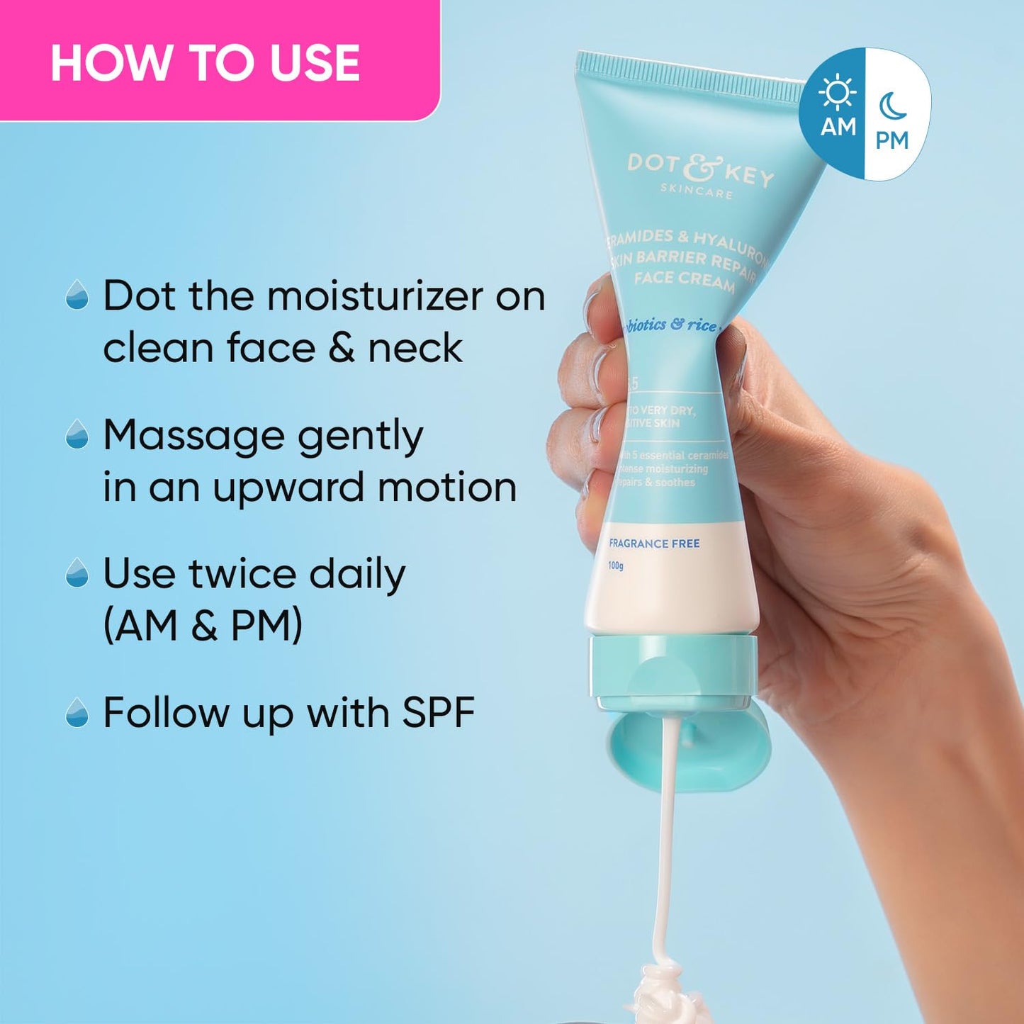 Dot & Key Ceramides Moisturizer with Hyaluronic for Intense Moisturizing and Skin Strengthening | With Probiotic & Rice Water I Barrier Repair Cream | For Dry Skin, Normal & Sensitive Skin | 100g