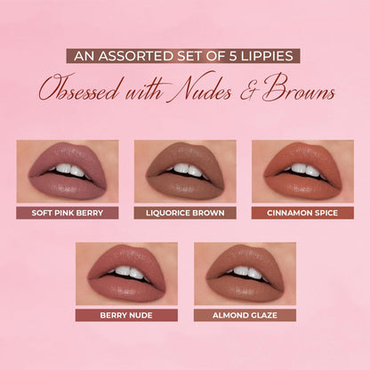 Organic Liquid Lipstick Kit Set of 5, Hydrating & Lightweight Lip Color - Paraben & Silicon Free - 1.6 fl oz. (Deeps & Reds)