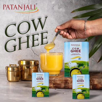 Patanjali Grass Fed Cow Ghee 1Lt- Energy Infused, Low in Lactose, Low in Casein, Non-GMO, Vegetarian, Gluten free, Keto and Paleo friendly.