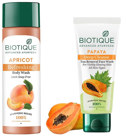 Biotique Bio Apricot Refreshing Body Wash, 190ml And Biotique Bio Honey Gel Refreshing Foaming Face Cleanser, 120ml