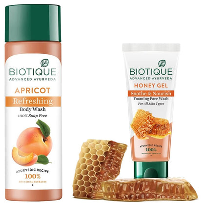 Biotique Bio Apricot Refreshing Body Wash, 190ml And Biotique Bio Honey Gel Refreshing Foaming Face Cleanser, 120ml