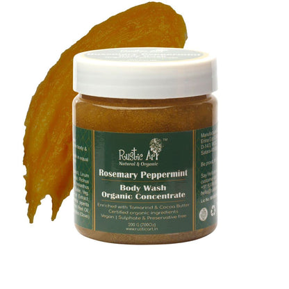 Rustic Art Rosemary Peppermint Body Wash | Organic Castile Soap | Cooling, Fights Body Acne & Gently Exfoliates | Sulphate & Paraben-Free | For Women & Men | Deep Cleansing & Moisturizing | 300ml